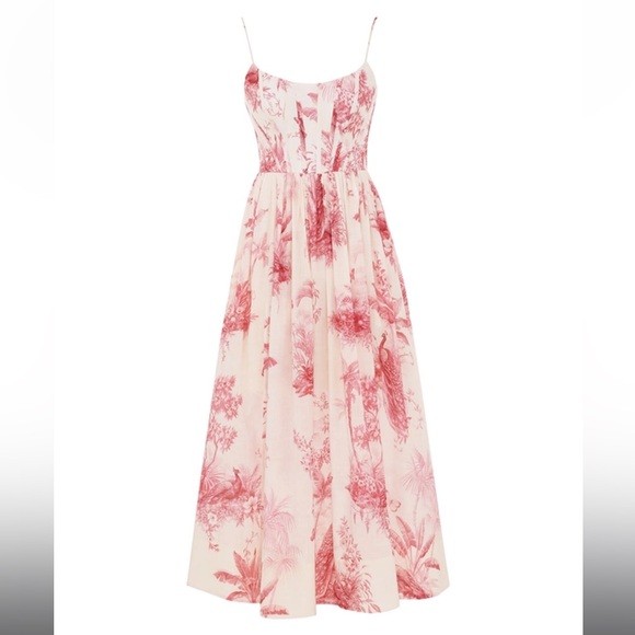 NWT ZIMMERMANN Pink Palm Waverly Corset Midi Dress Size OP - Picture 13 of 14